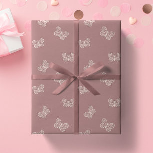 Papel De Regalo Boho Butterfly Moderno Bebé Niña Neutro Malva