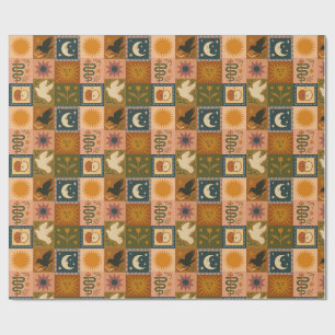 Papel De Regalo Boho Celestial Sol y luna retro