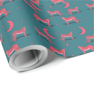 Papel de regalo Boho Cheetah Verde Azul y Luna Ros