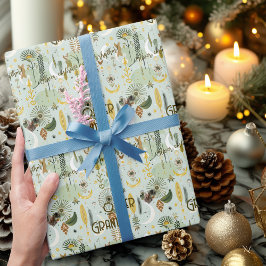 Papel De Regalo Boho Chic Caprichoso con Verde Terroso y Dorado