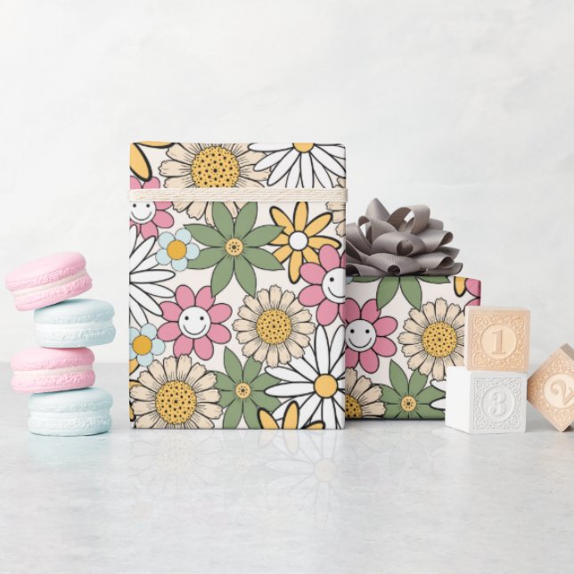 Papel De Regalo Boho Daisy Flores Groovy Floral 70 (Baby Shower)