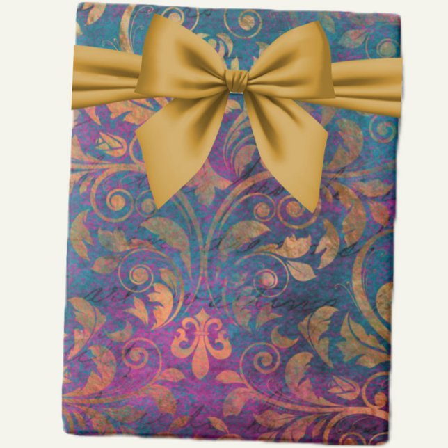 Papel De Regalo Boho damask elegante oro azul morado (Subido por el creador)