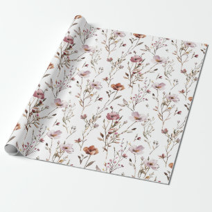 Papel de regalo boho de flores silvestres elegante