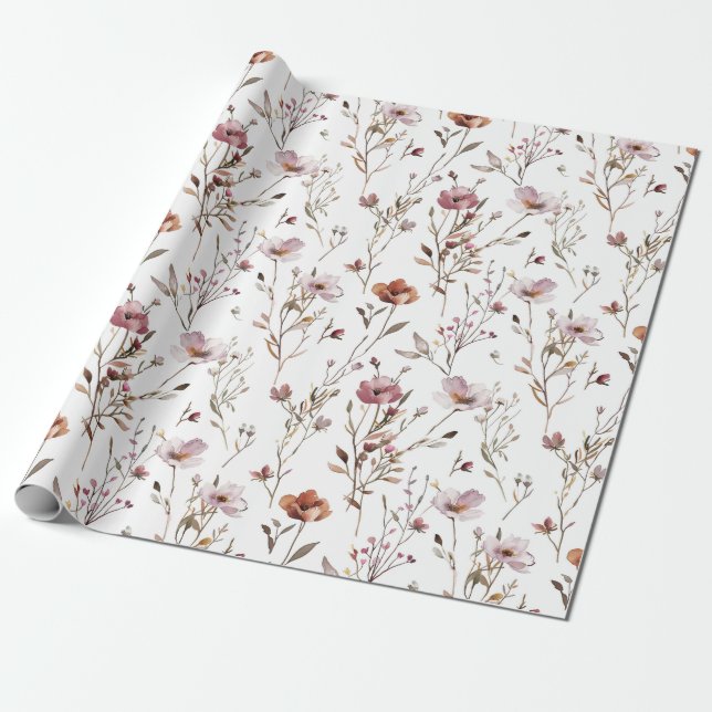 Papel de regalo boho de flores silvestres elegante (Desenrollado)