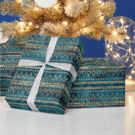 Papel De Regalo Boho de oro azul verde azulado