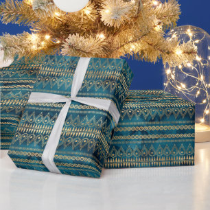 Papel De Regalo Boho de oro azul verde azulado