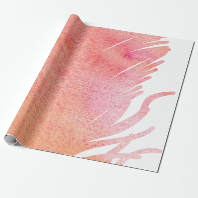 Papel De Regalo Boho de pájaro rosa de plumas de agua (Desenrollado)