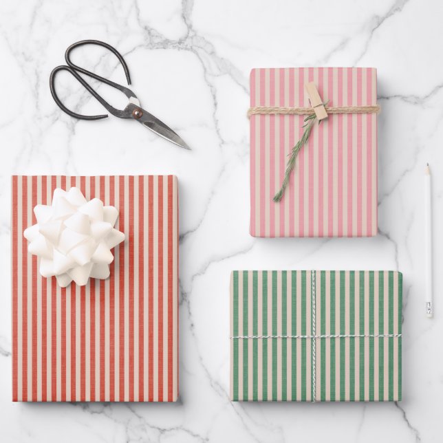 Papel de regalo boho de rayas retro para Navidad (Anverso)