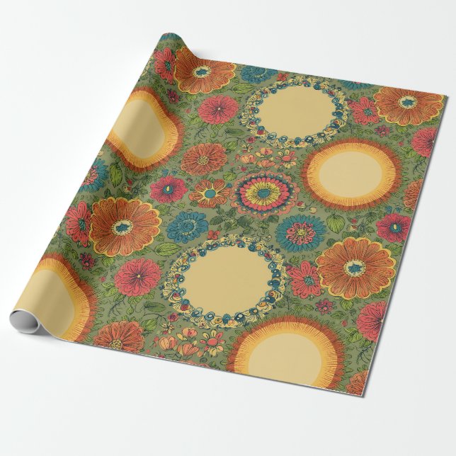 Papel de regalo boho de sol y flores (Desenrollado)