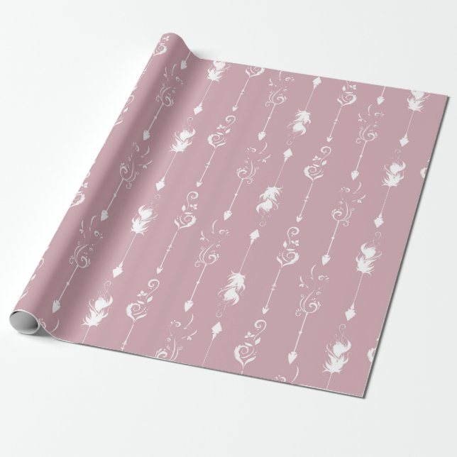 Papel De Regalo Boho decorativo Feathers Cumpleaños (Desenrollado)
