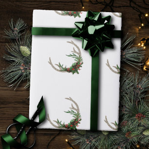 Papel De Regalo Boho Deer Antlers   Floral de Navidades rojos ruso