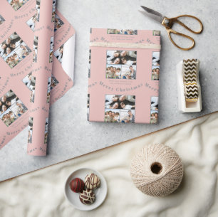 Papel De Regalo Boho Dusty Pink Marrón 3 Fotos de Familia Navidad