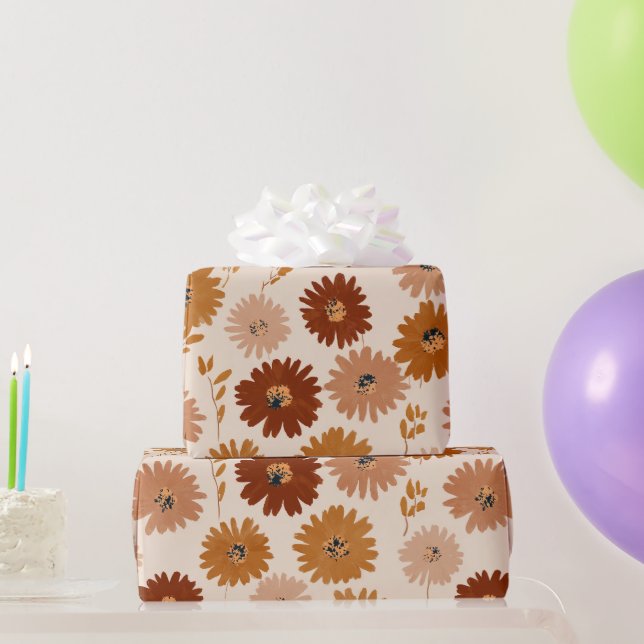 Papel De Regalo Boho Earth Tone Daisy Tan Floral Pattern (Regalos de fiesta)