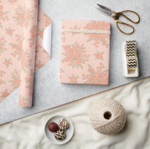 Papel De Regalo Boho Elegant Peach Naranja Floral