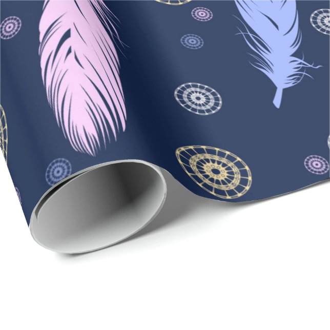 Papel De Regalo Boho empluma étnico (Esquina del rollo)
