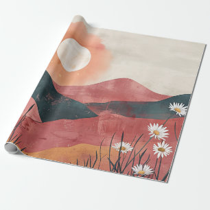Papel De Regalo Boho Floral Mountain Sunset - Rústica Naturaleza