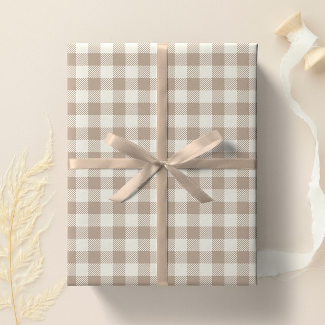 Papel De Regalo Boho Gingham Pattern Plaid Checkered Neutral (Subido por el creador)