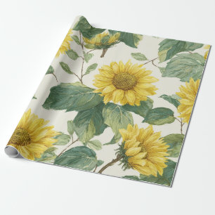 Papel De Regalo Boho Girasol Amarillo Patrón Floral Primavera Vera