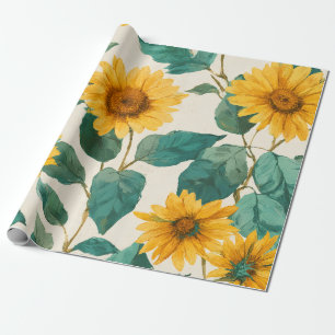 Papel De Regalo Boho Girasol Amarillo Patrón Floral Primavera Vera
