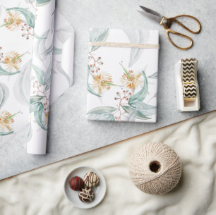 Papel De Regalo Boho Gris Menta Acuarela Eucalipto Floral