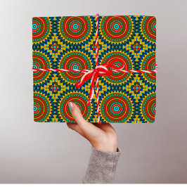 Papel De Regalo Boho Hippie Rojo Amarillo Azul Vintage Tíbal Étnic