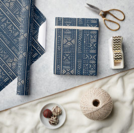 Papel De Regalo Boho Linear Mudcloth | Clásico Índigo