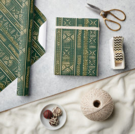 Papel De Regalo Boho Linear Mudcloth | Musgo de Bosque