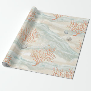 Papel De Regalo Boho Luxe Acuarela Patrón de Coral Costero (3)