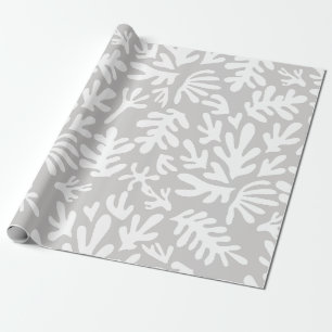Papel De Regalo Boho Matisse Formas Botánicas Navidades Gris
