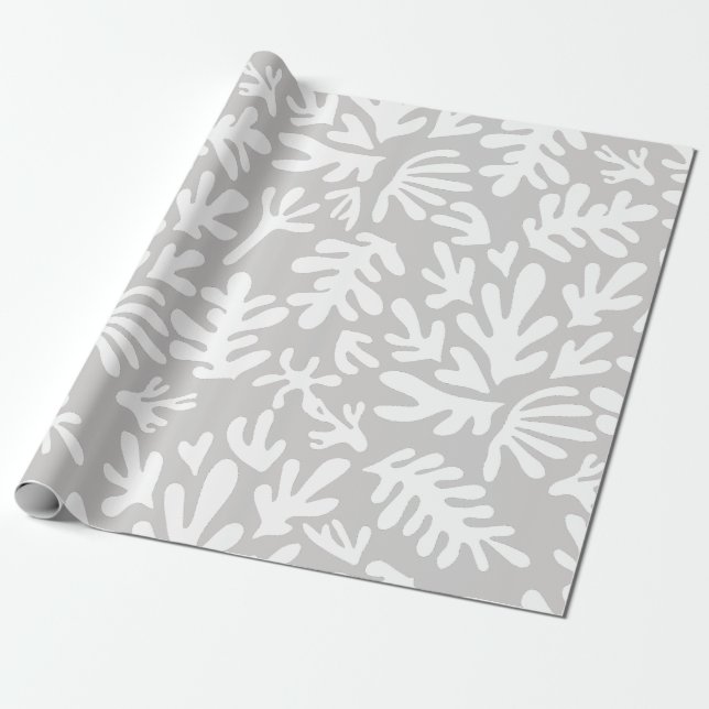 Papel De Regalo Boho Matisse Formas Botánicas Navidades Gris (Desenrollado)