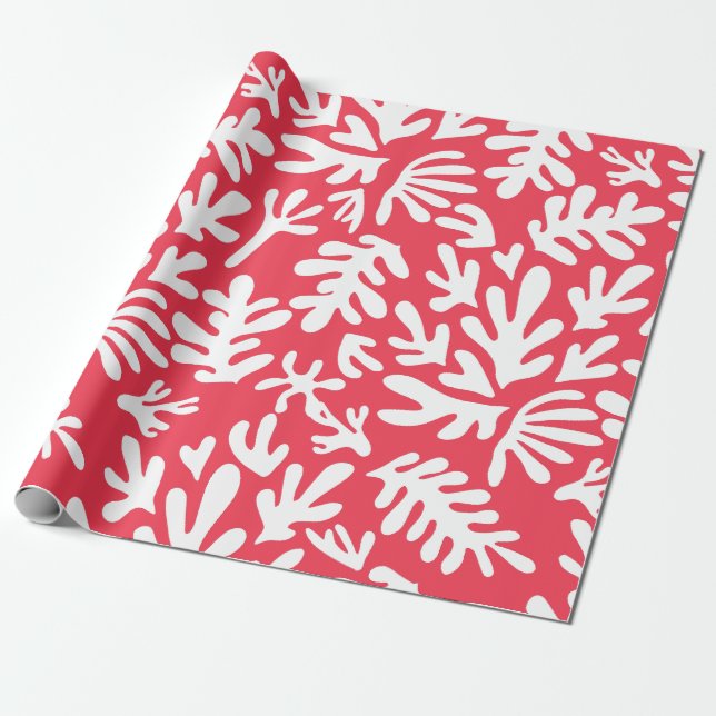 Papel De Regalo Boho Matisse Formas Botánicas Navidades rojos (Desenrollado)