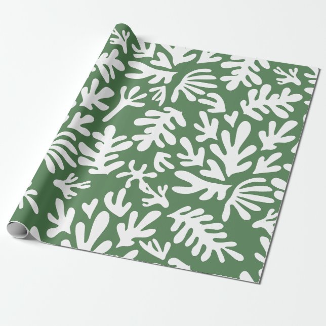 Papel De Regalo Boho Matisse Formas Botánicas Navidades verdes (Desenrollado)