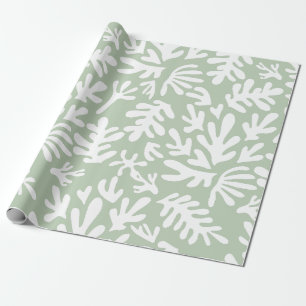 Papel De Regalo Boho Matisse Formas Botánicas Verde Menta Navidad