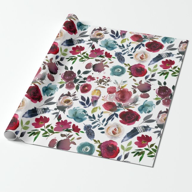 Papel De Regalo Boho Moda Borgoña y la Marina Otoño Boda otoño (Desenrollado)