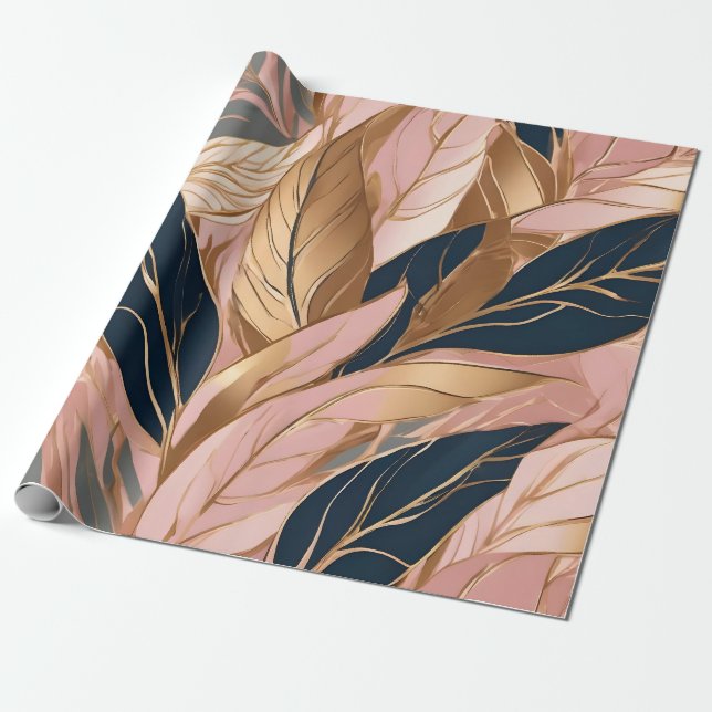 Papel De Regalo Boho moderno de Rubor Pink Gold deja colección (Desenrollado)