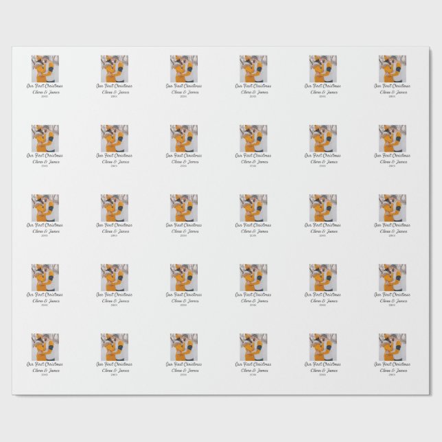 Papel De Regalo Boho moderno nuestro primer nombre de pareja de fo (Superficie plana)