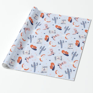 Papel De Regalo Boho Navidades occidentales - Azul