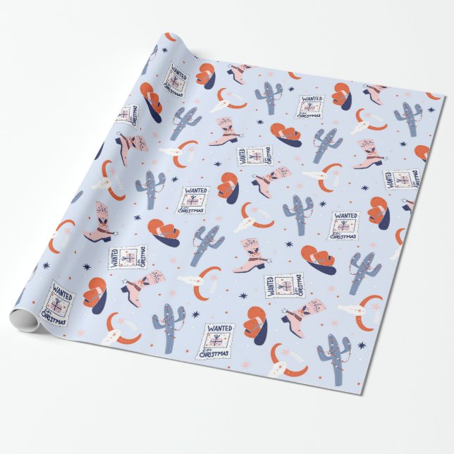 Papel De Regalo Boho Navidades occidentales - Azul (Desenrollado)