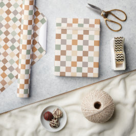 Papel De Regalo Boho Neutral Terroso Cuadros Cuadriculado A Cuadro
