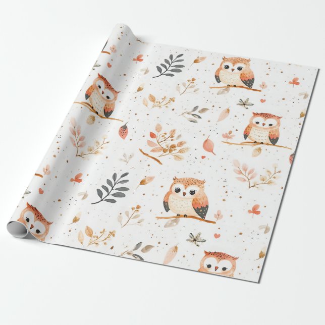 Papel De Regalo Boho Nursery Owls (Desenrollado)