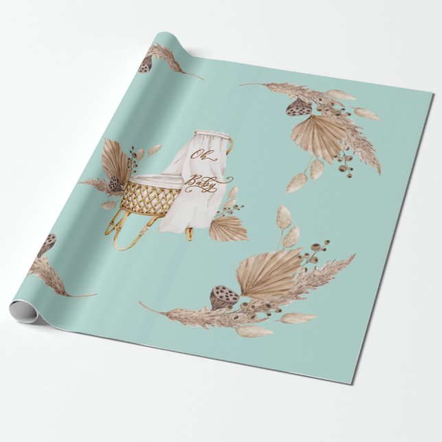 Papel De Regalo Boho Oh Baby Bassinet Turquoise Baby Shower (Desenrollado)