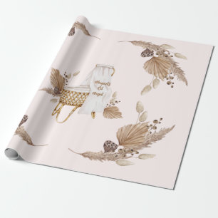 Papel De Regalo Boho Oh Baby Brown Bassinet Rosa Personalizado