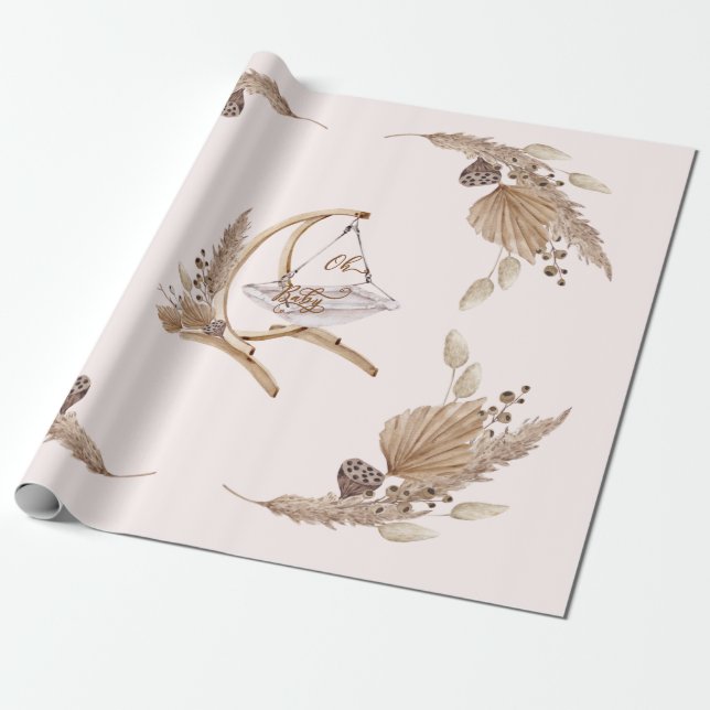 Papel De Regalo Boho Oh Baby Brown y Pink Swing (Desenrollado)