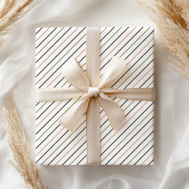 Papel De Regalo Boho Pastel Moderno Rosado Verde Gris Rayas