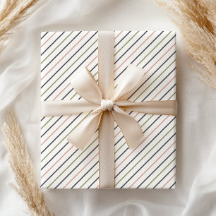 Papel De Regalo Boho Pastel Moderno Rosado Verde Gris Rayas