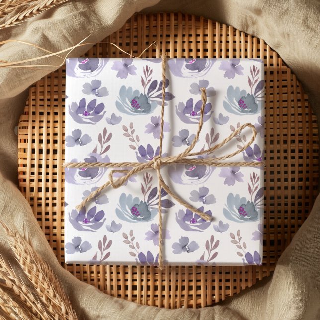 Papel De Regalo Boho patrón floral de acuarela púrpura  (Subido por el creador)