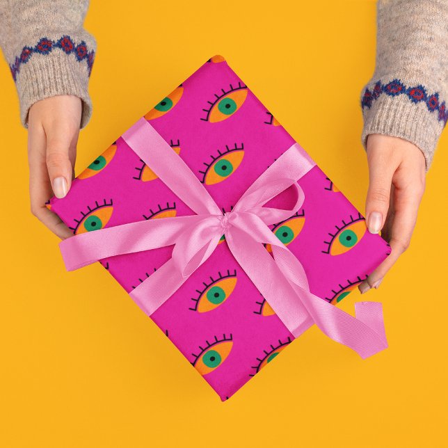 Papel De Regalo BOHO Patrón Ojo Malvado Fundido Fuchsia Diversión (Subido por el creador)