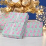 Papel De Regalo Boho Pink Christmas Tree<br><div class="desc">Este patrón temático de Navidades de vacaciones es una forma magnífica de envolver un regalo para Navidades. Un moderno diseño de árbol de navidad polka punto en rosa y azul turquesa suave.</div>