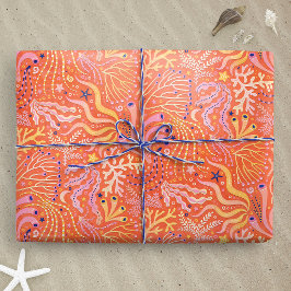 Papel De Regalo Boho Playero Hierba de Mar Naranja
