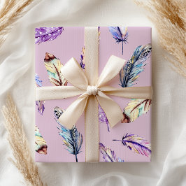 Papel De Regalo Boho Púrpura Azul Pink Feather